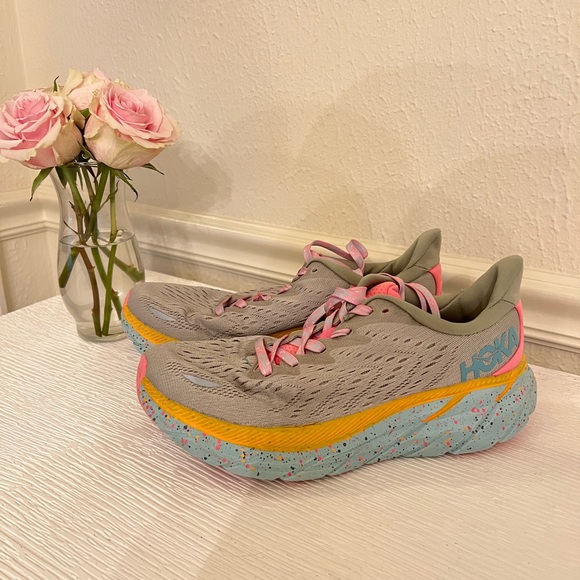 Hoka x free people Women's Clifton 8 Green and Pink Running Shoes - Picture 2 of 5